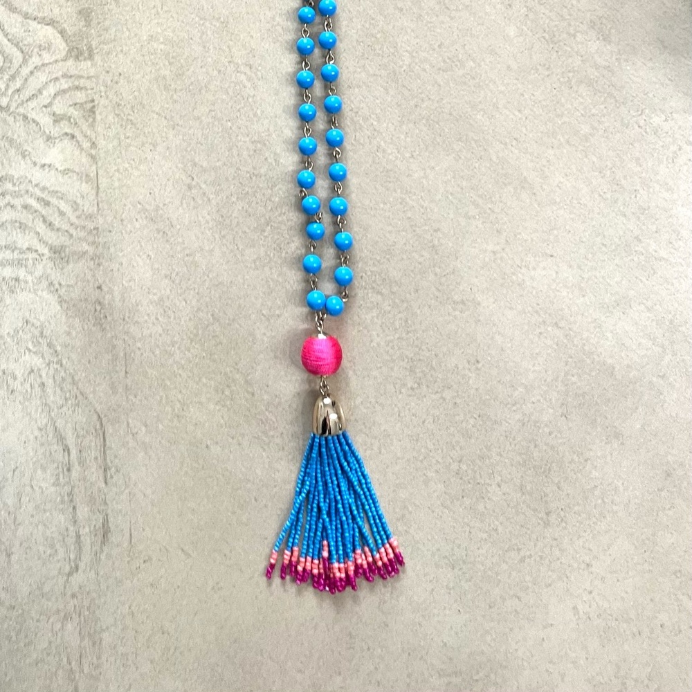 Vibrant Blue and Pink Beaded Necklace Talbots